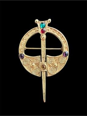 Vintage Celtic Kilt Brooch Pin with Rhinestone Accents
